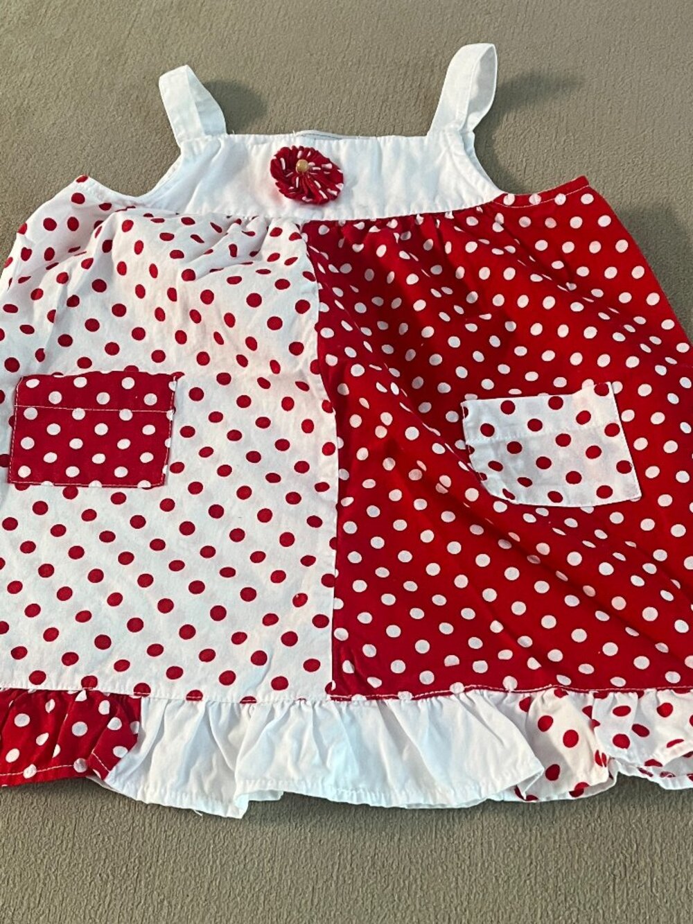 Fantaisie Kids Baby Girls Red & White Polka Dot Sleeveless Dress Size 12 Month